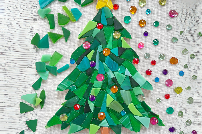 Holiday Tree made with mosaic tiles and crystals